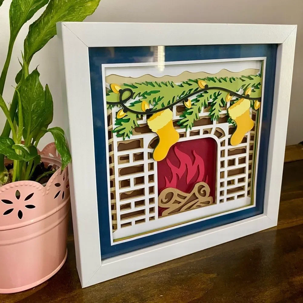 3D Christmas Fireplace Shadowbox